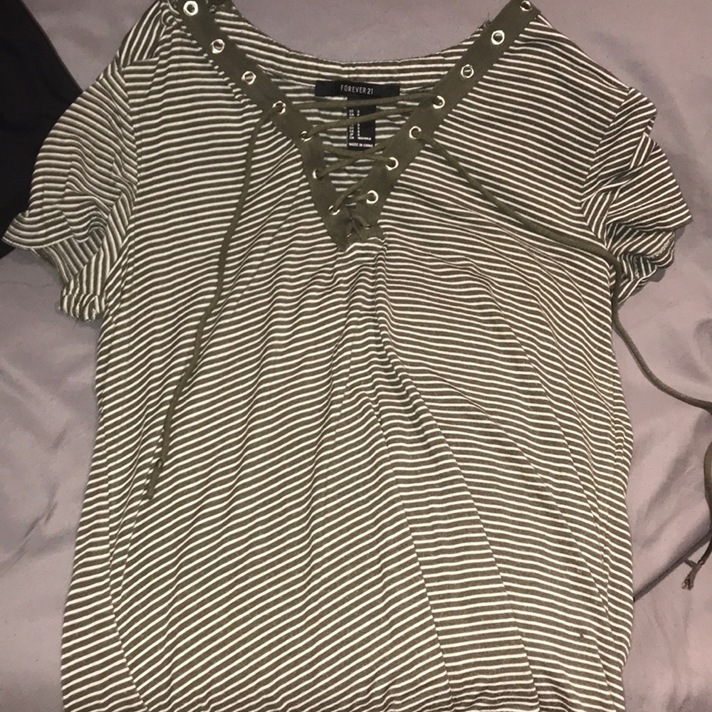 Green forever 21 lace up shirt